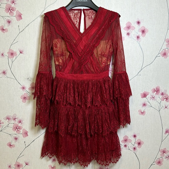 Self-Portrait size 2 red lace midi dress - Picture 8 of 16